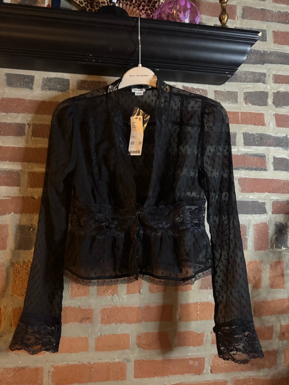Kimchi blue Sheer Black Lace dot Button-Front Blouse - Picture 2 of 2